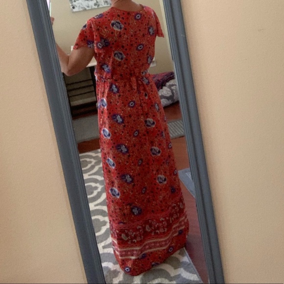 Red Boho Style Wrap Maxi Dress Sz XL - Picture 4 of 8